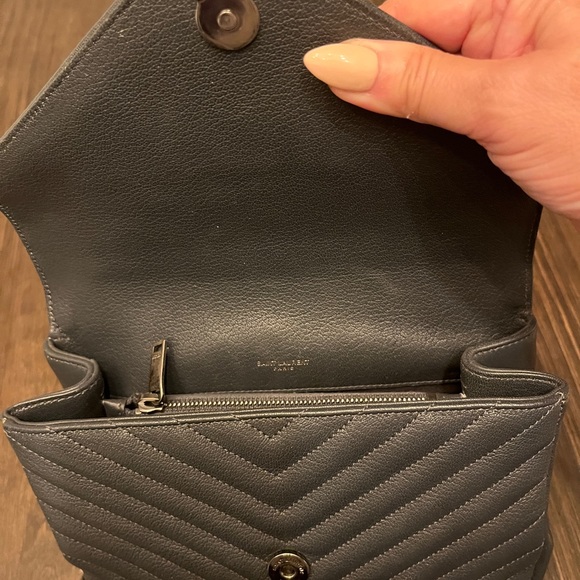 YSL Sheepskin Matelasse Chevron Monogram Medium College Bag - Picture 10 of 12